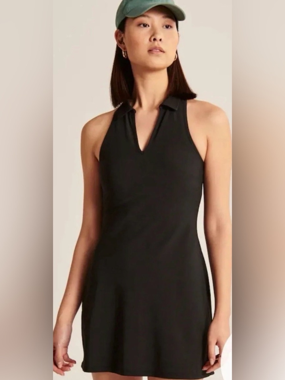 Abercrombie & Fitch Black Sleeveless Athletic Polo Dress with Built in Bra